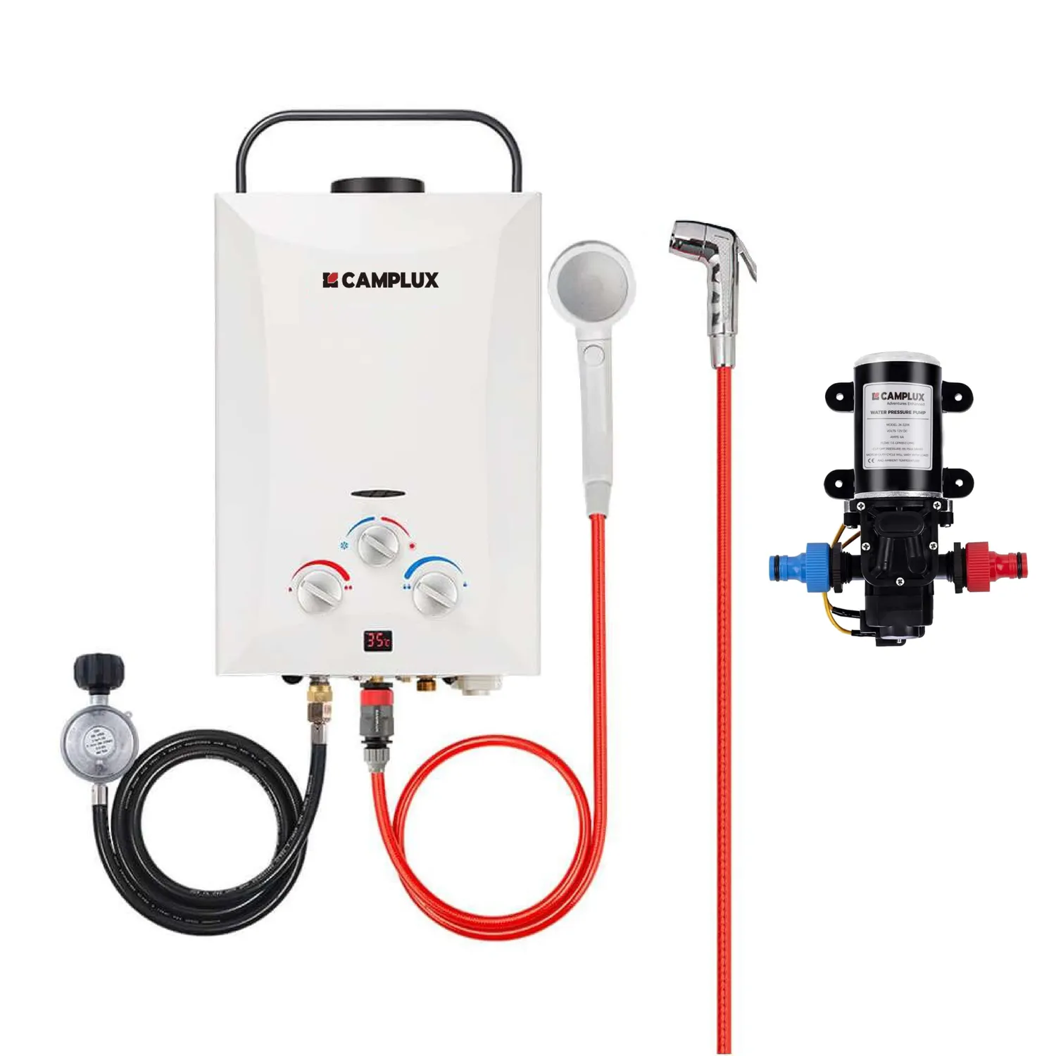 Camplux 8L chauffe-eau gaz portable pompe douchette