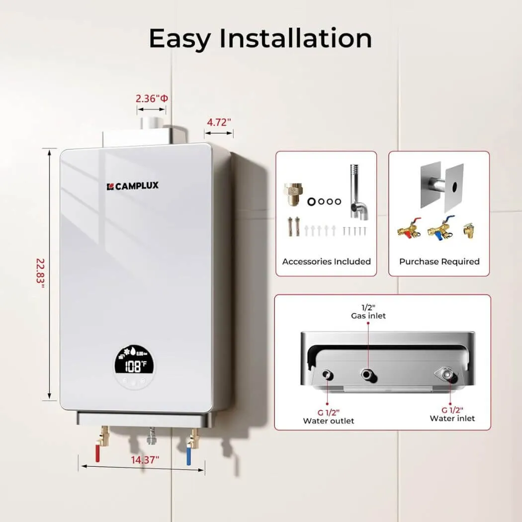 Camplux 3.18 GPM chauffe-eau gaz intérieur propane 12 L/min
