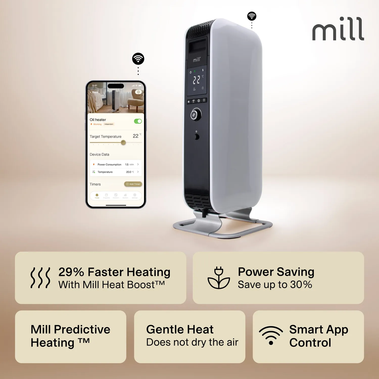 Mill Gentle Air WiFi 1500W radiateur huile connecté