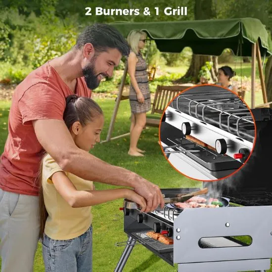 Camplux réchaud camping gaz 2 feux + grill 15000 BTU