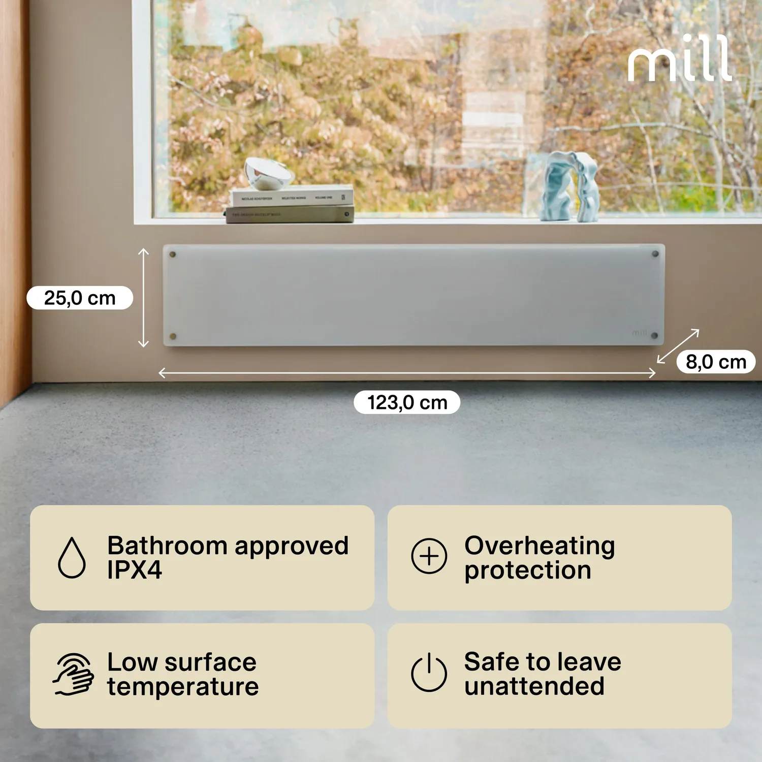 Mill Glass radiateur panneau verre 1200W design