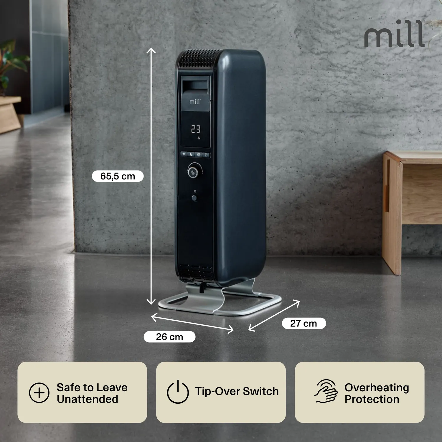 Mill Gentle Air 1000W radiateur bain d'huile noir