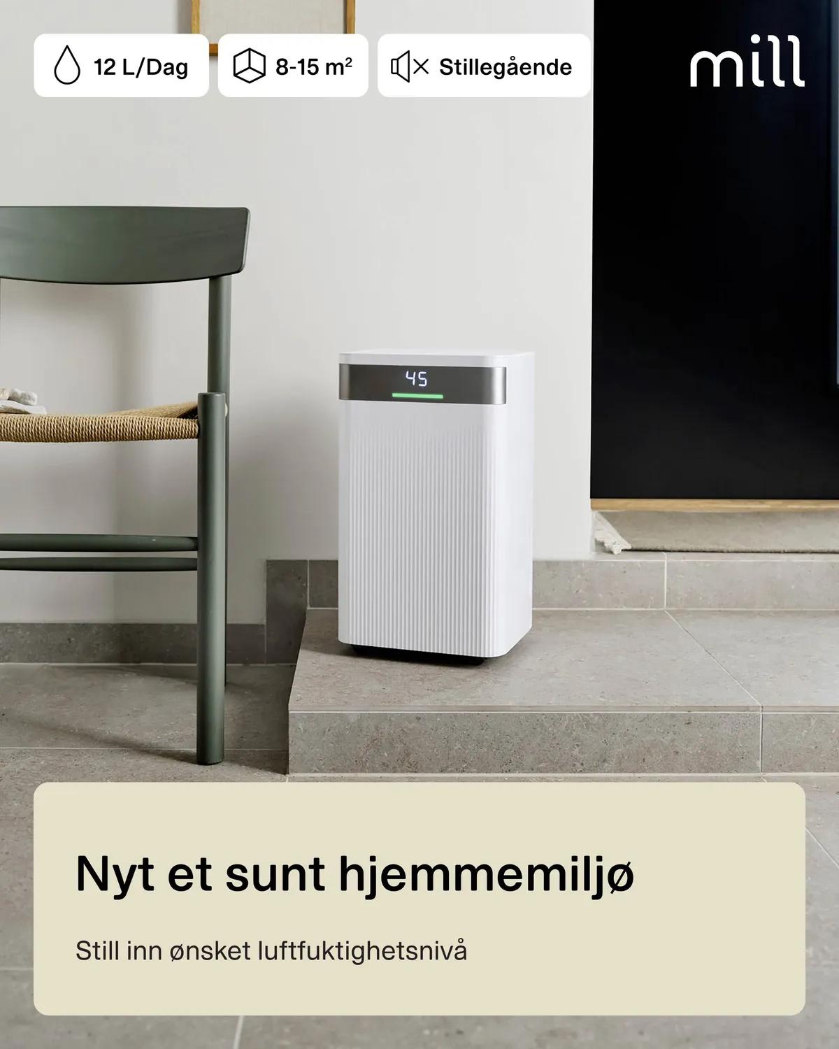 Mill déshumidificateur 12L compact silencieux
