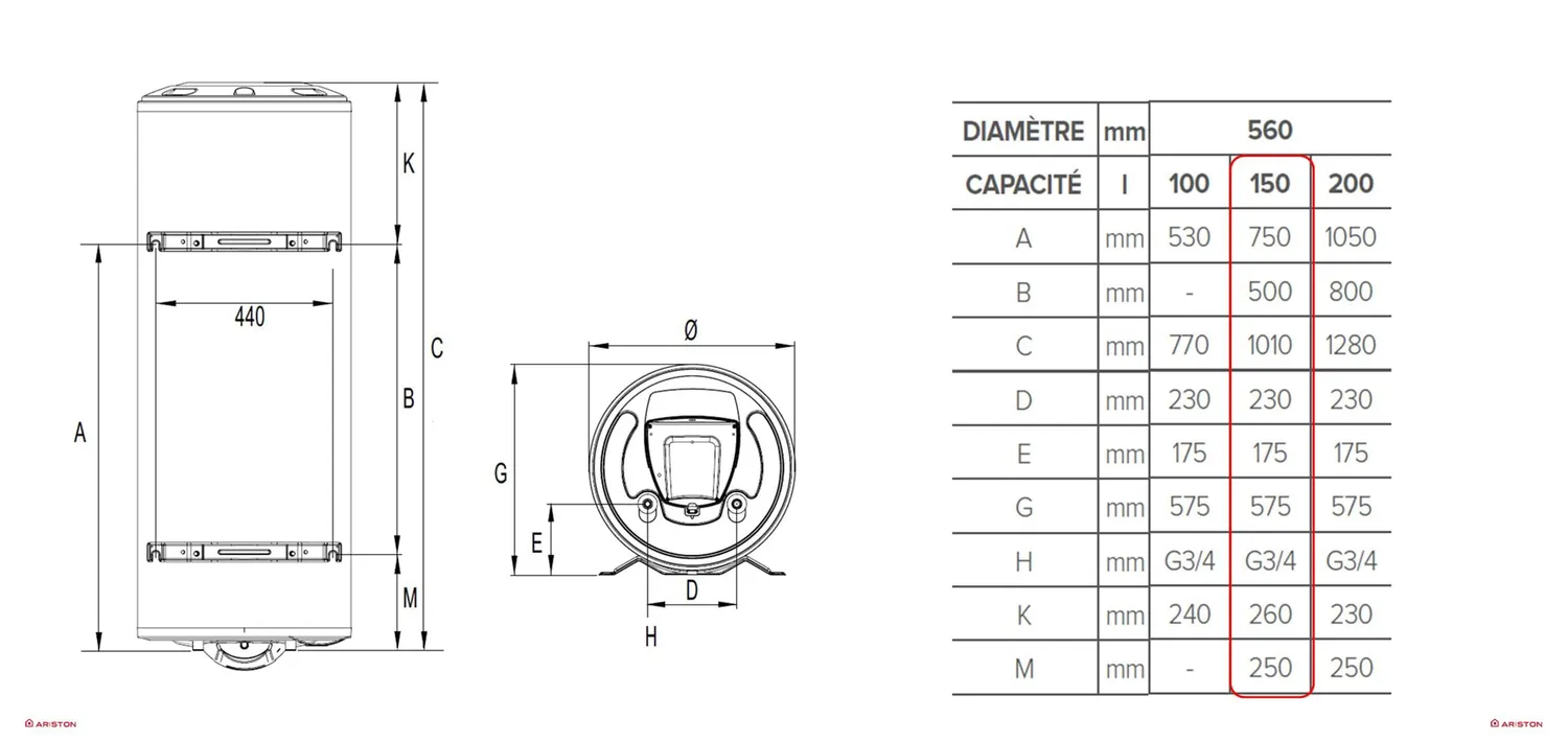Ariston Hotpoint Sagéo 150L chauffe-eau électrique stéatite