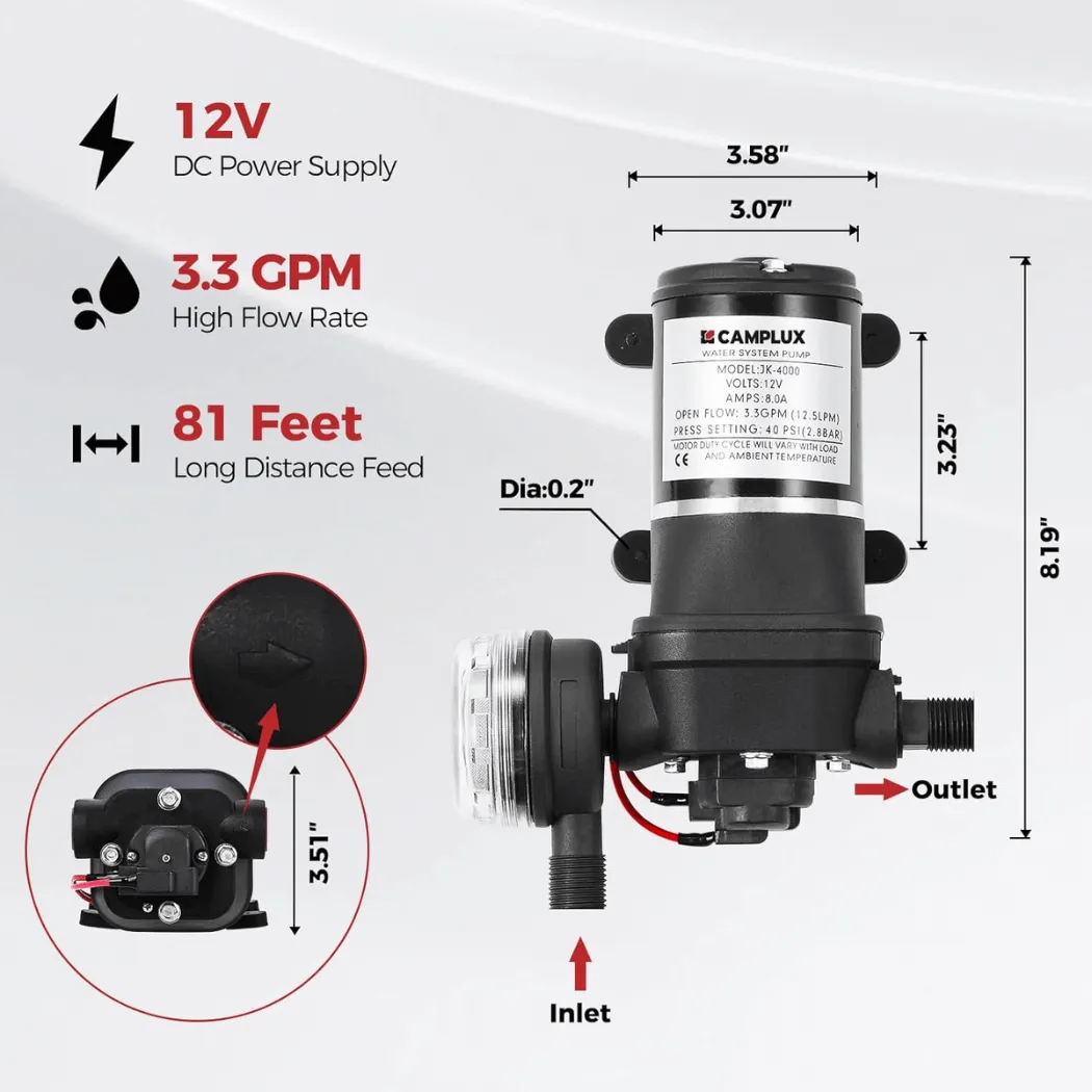 Camplux chauffe-eau propane portable 2,64 GPM + pompe