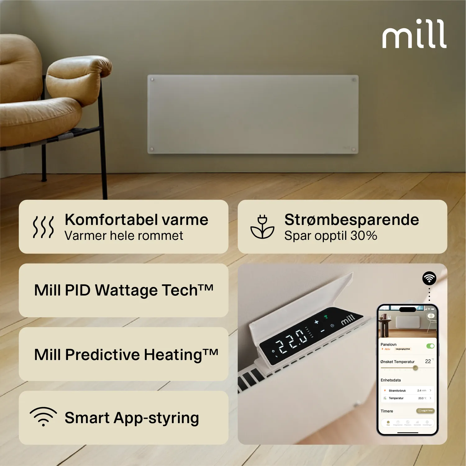 Mill Glass Smart WiFi Gen 4 radiateur panneau verre 1300W