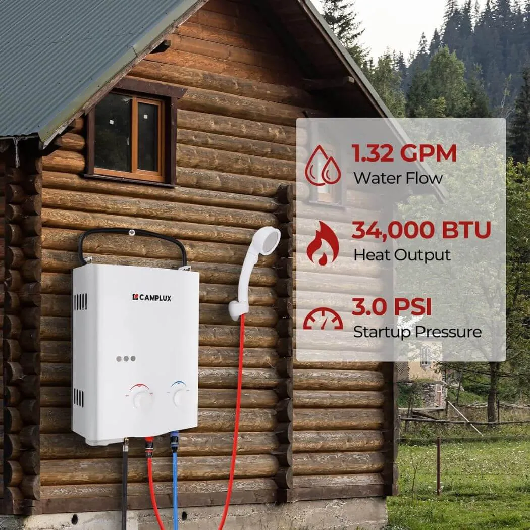 Camplux AY132 chauffe-eau gaz portable blanc propane