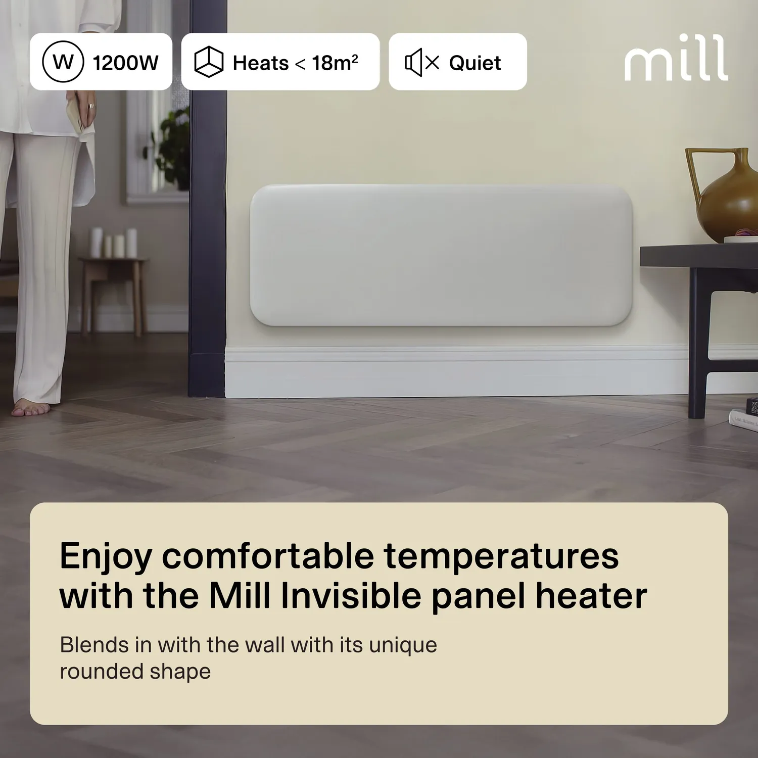 Mill Invisible radiateur panneau acier 1200W mural