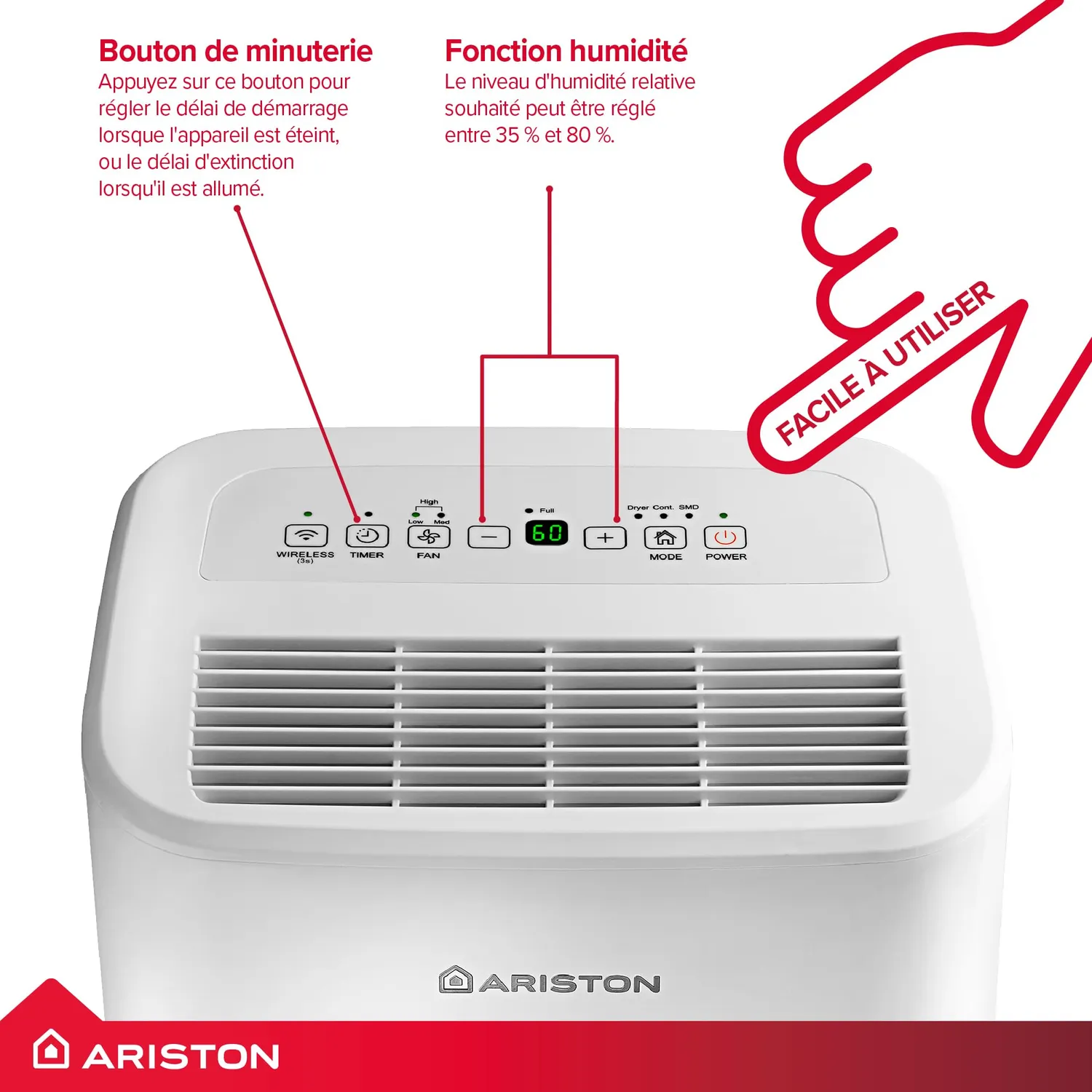 Ariston Deos 16S Net déshumidificateur WiFi 16L connecté