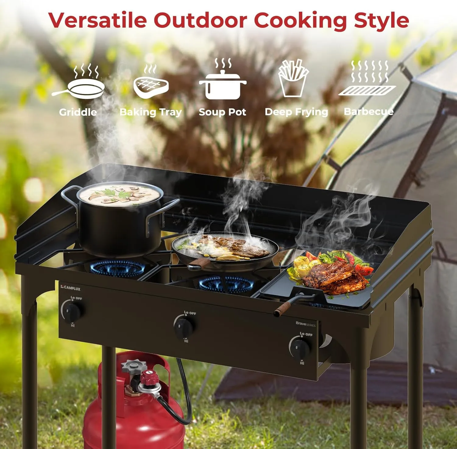 Camplux 225000 BTU réchaud camping gaz 3 brûleurs fonte