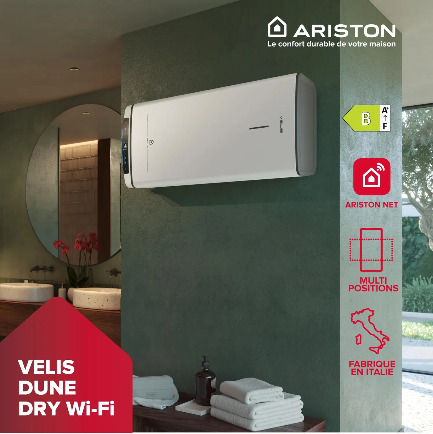 Ariston Hotpoint Velis Evo Dune Dry WiFi chauffe-eau 45L plat