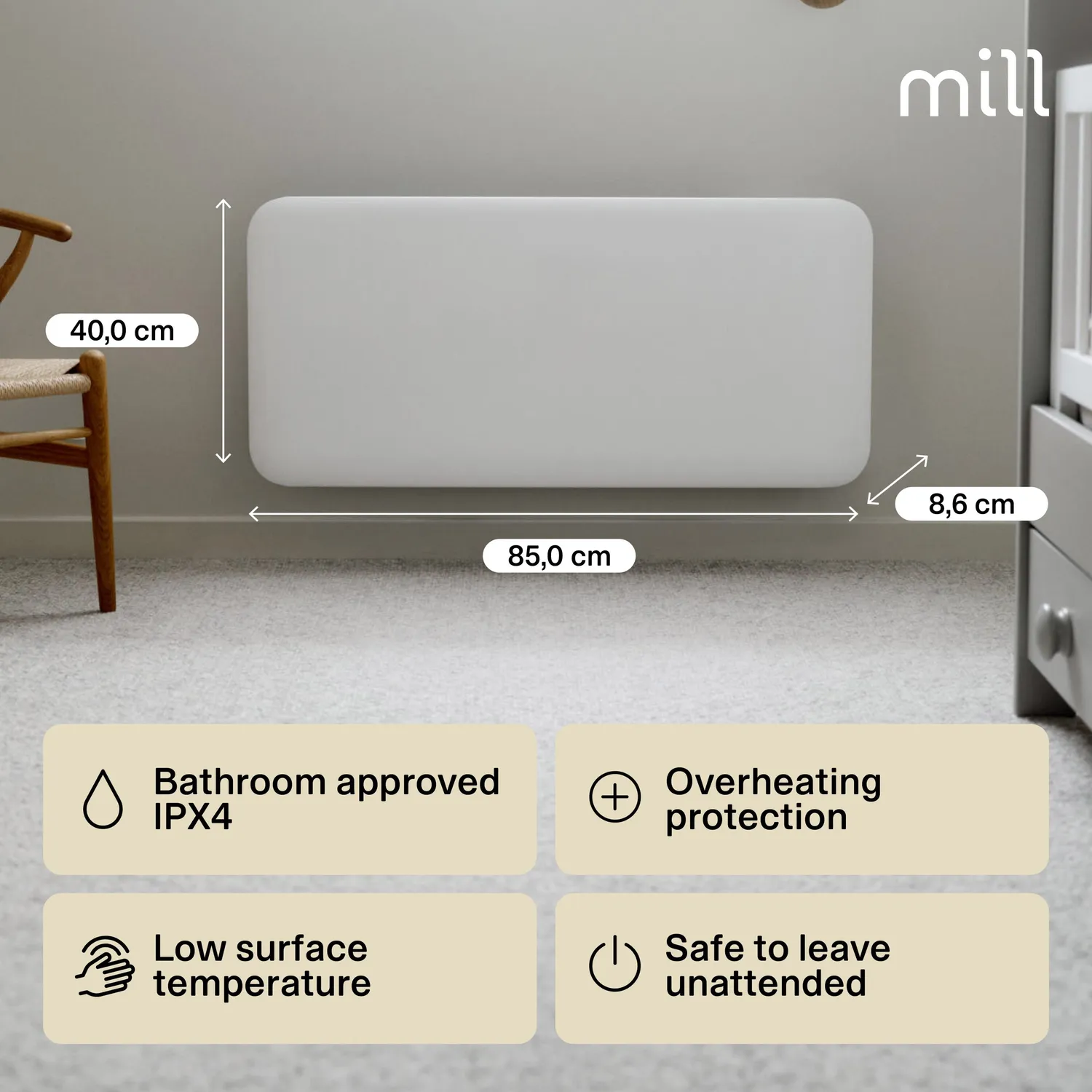 Mill Invisible panneau chauffant 900W discret mural