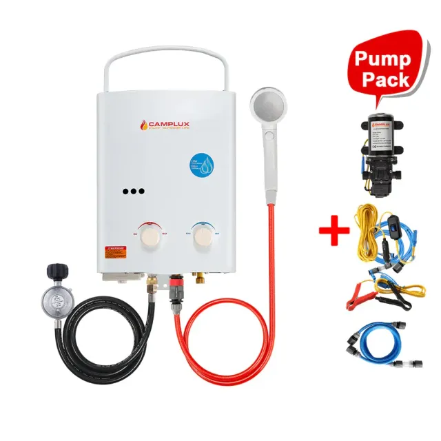 Camplux 5L chauffe-eau gaz portable extérieur + pompe