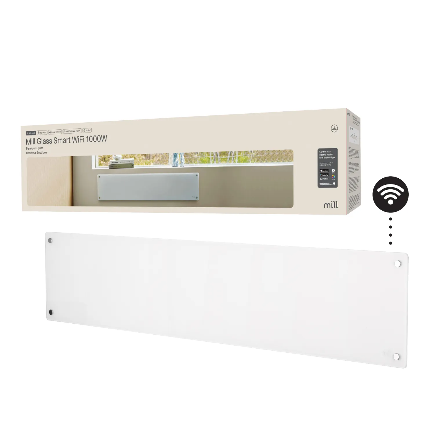 Mill Glass Gen 4 convecteur WiFi bas 1000W verre