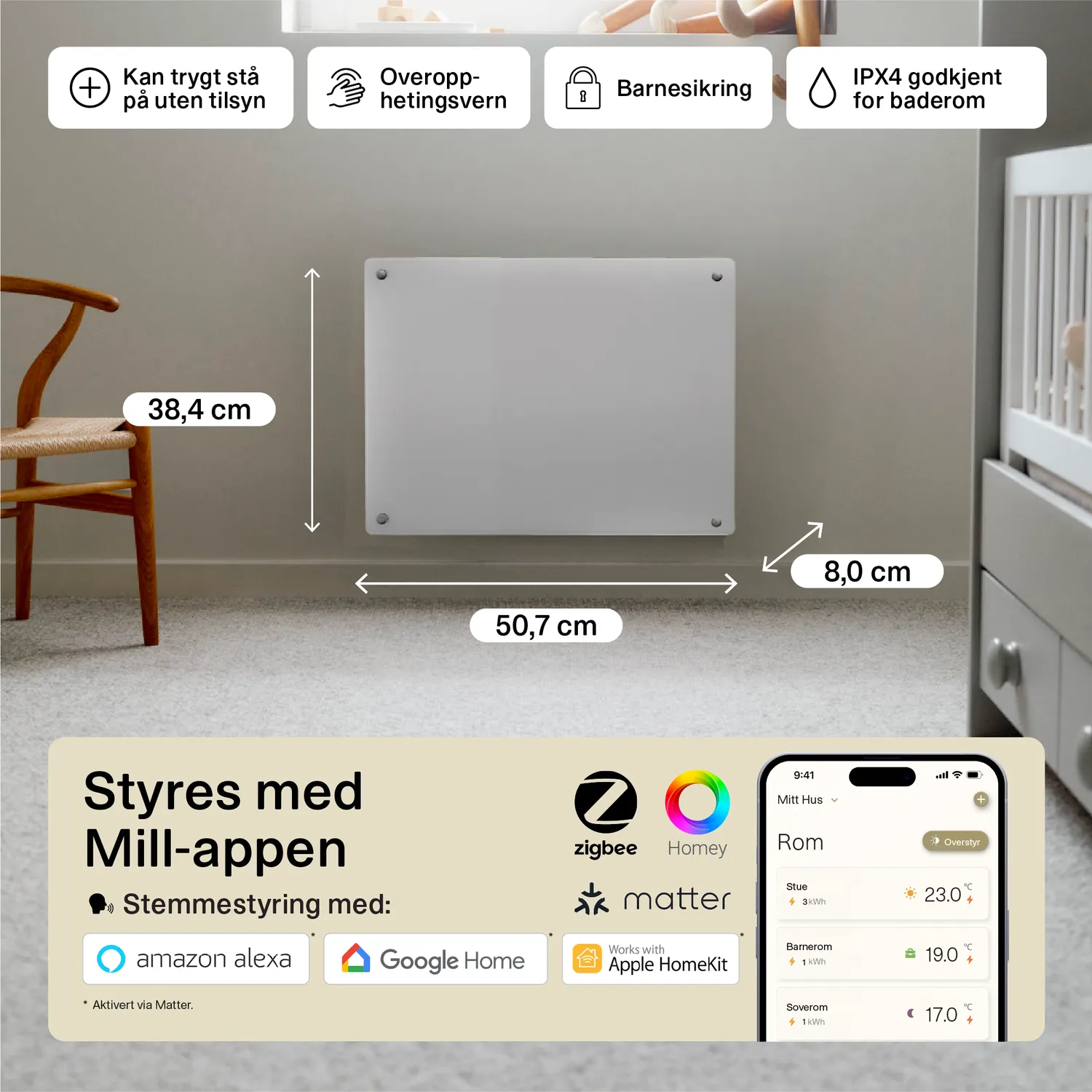 Mill Glass Gen 4 radiateur panneau verre 400W connecté