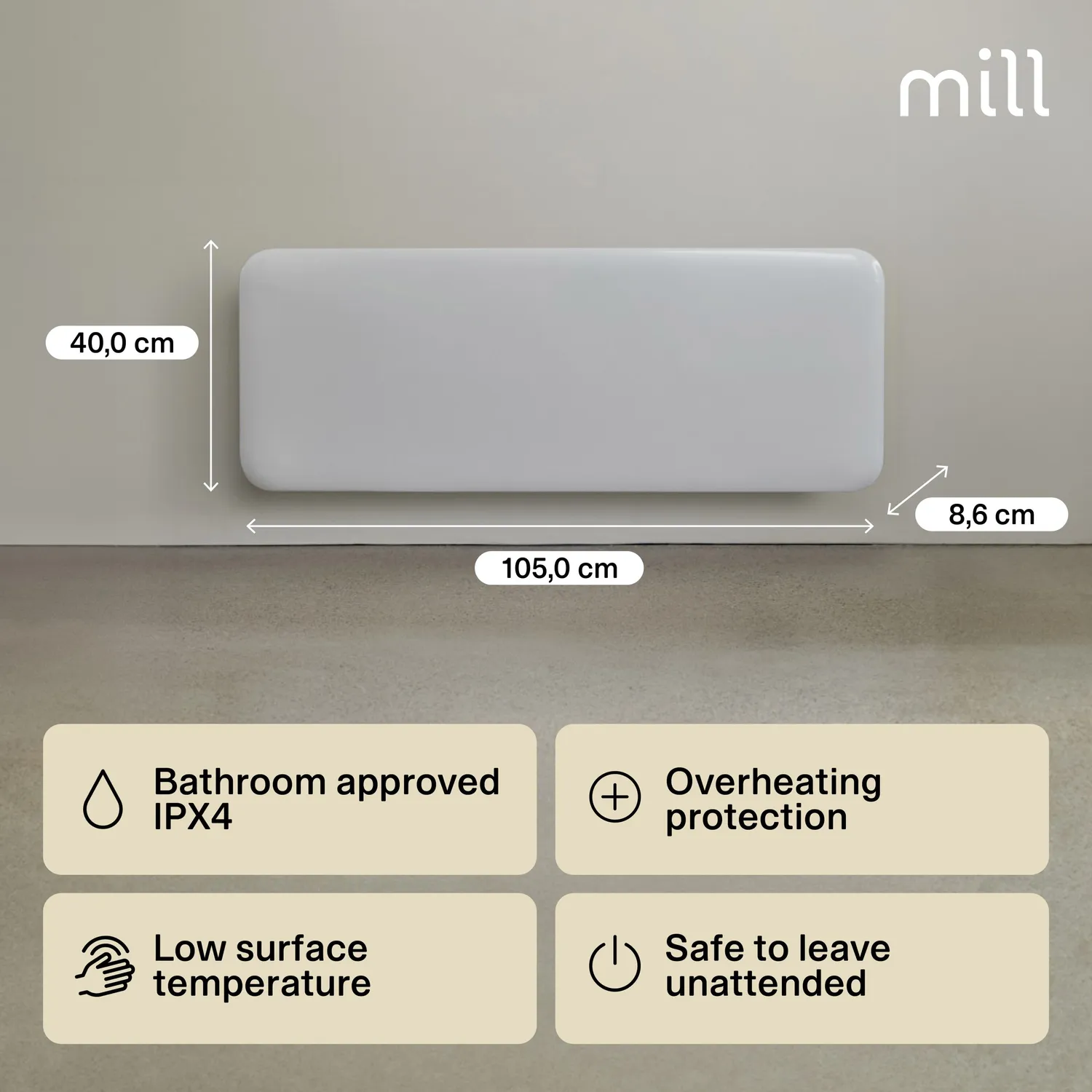 Mill Invisible radiateur panneau acier 1200W mural