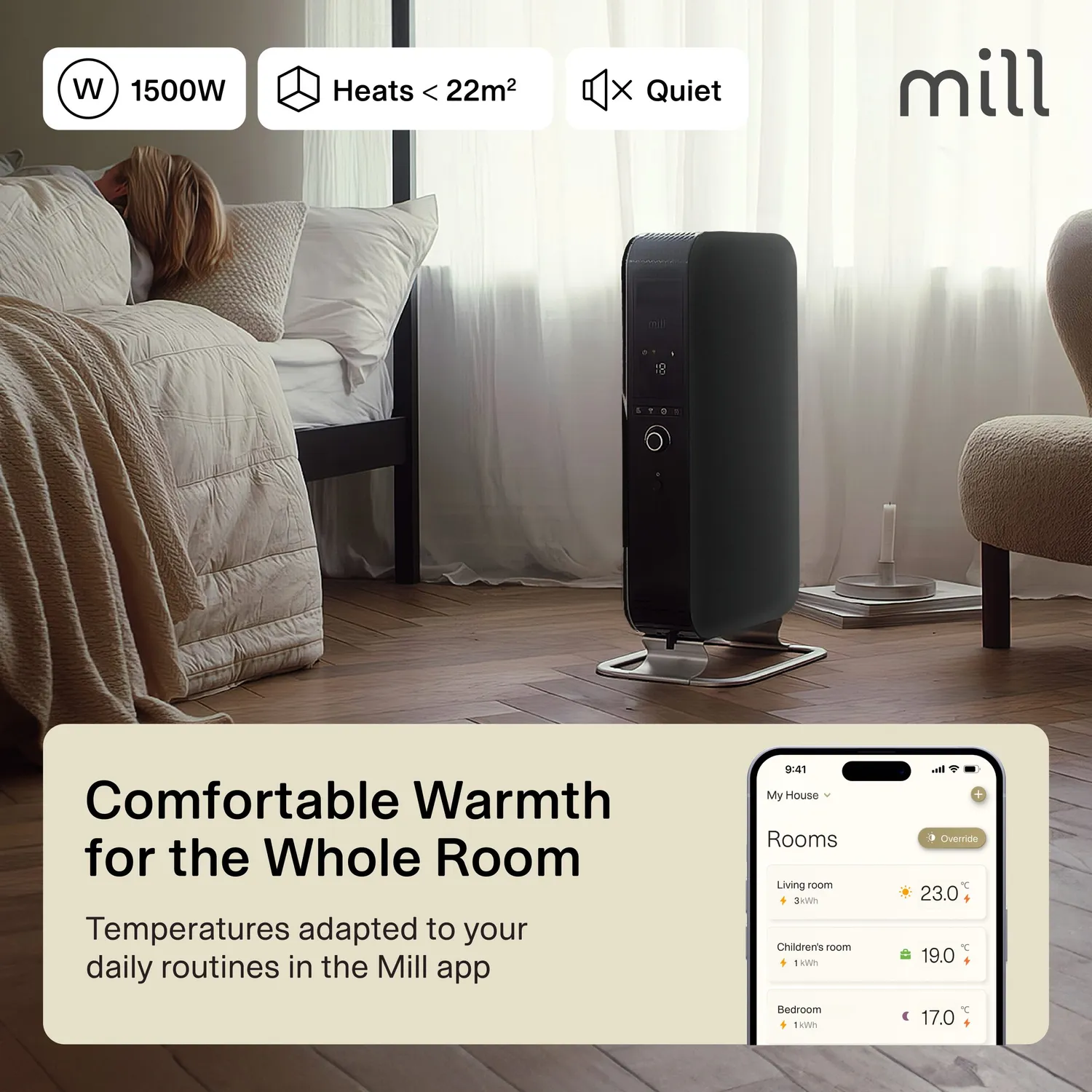 Mill Gentle Air radiateur bain d'huile noir WiFi 1500W