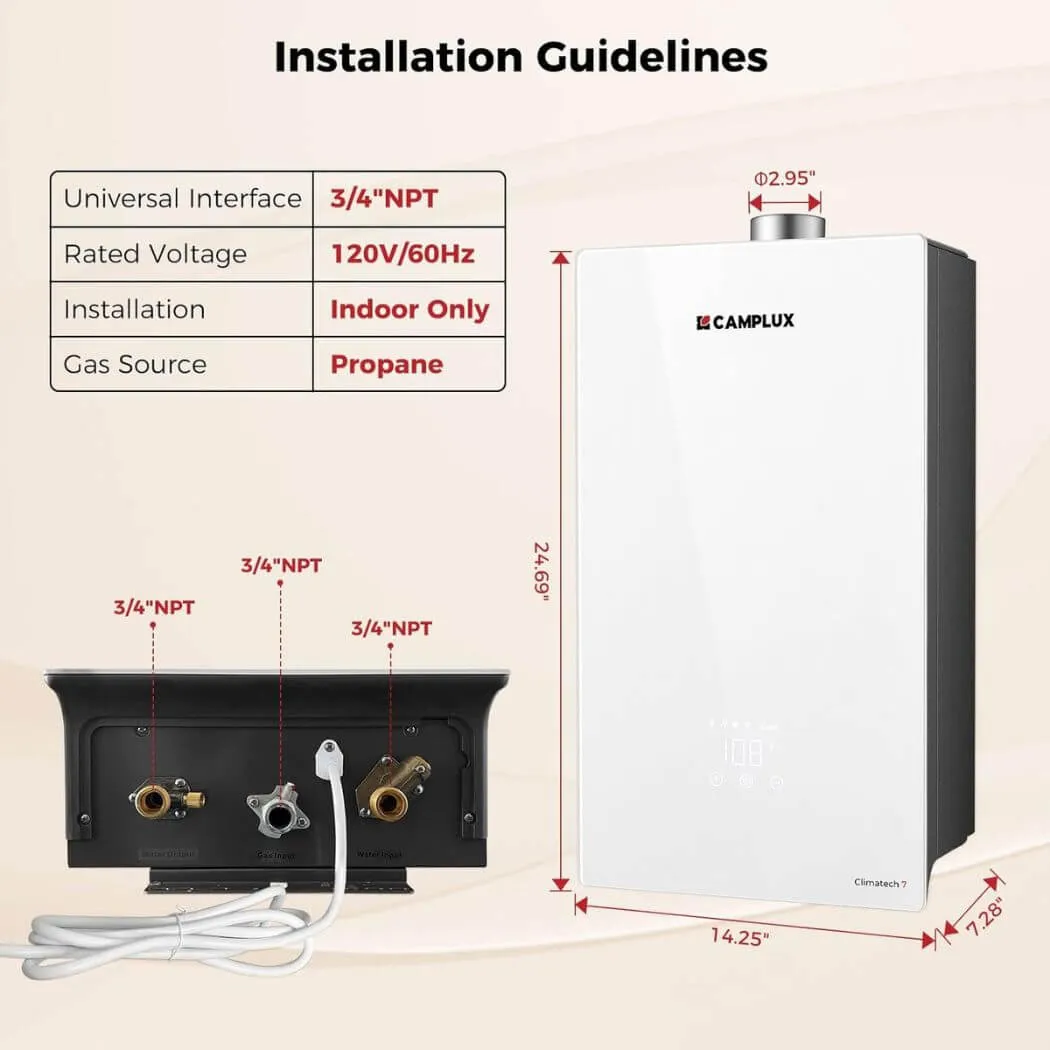 Camplux Climatech-7 chauffe-eau gaz sans réservoir 6,86 GPM