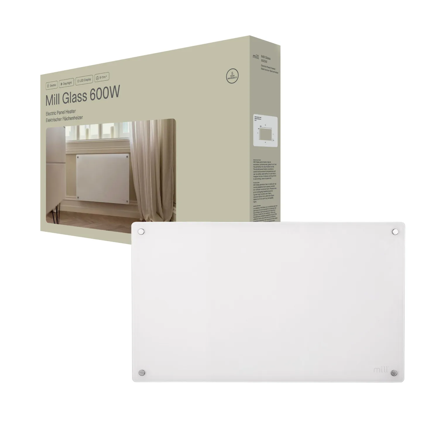 Mill Glass radiateur panneau verre 600W