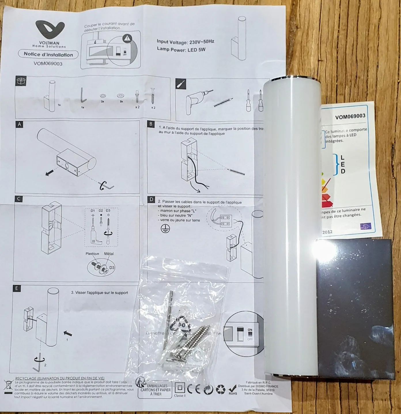 Voltman 30 cm applique salle de bain LED chrome 4000K IP44