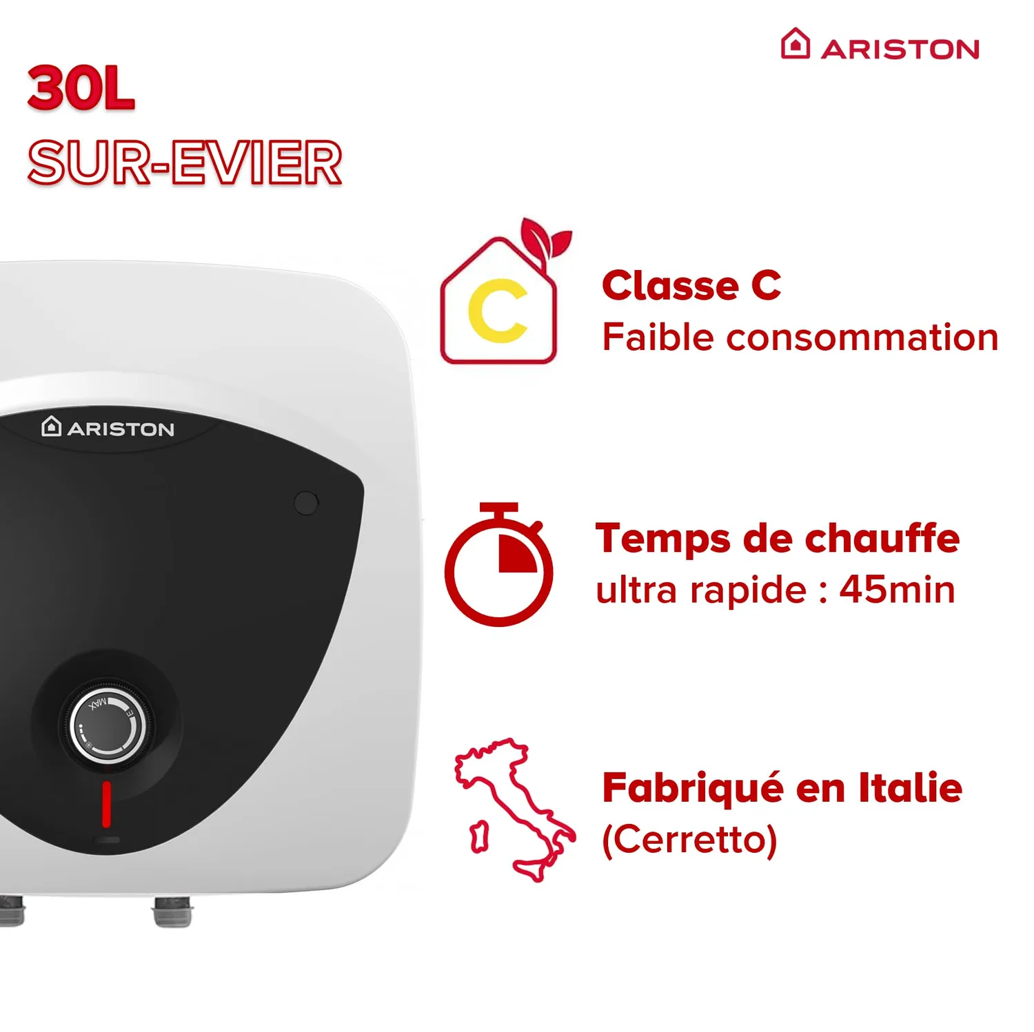 Ariston Hotpoint Andris Lux chauffe-eau 30L sur-évier