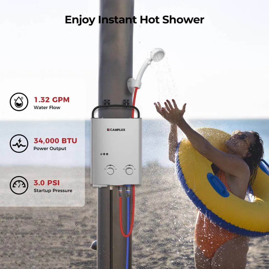 Camplux AY132 Chauffe-eau instantané 5L propane extérieur argent