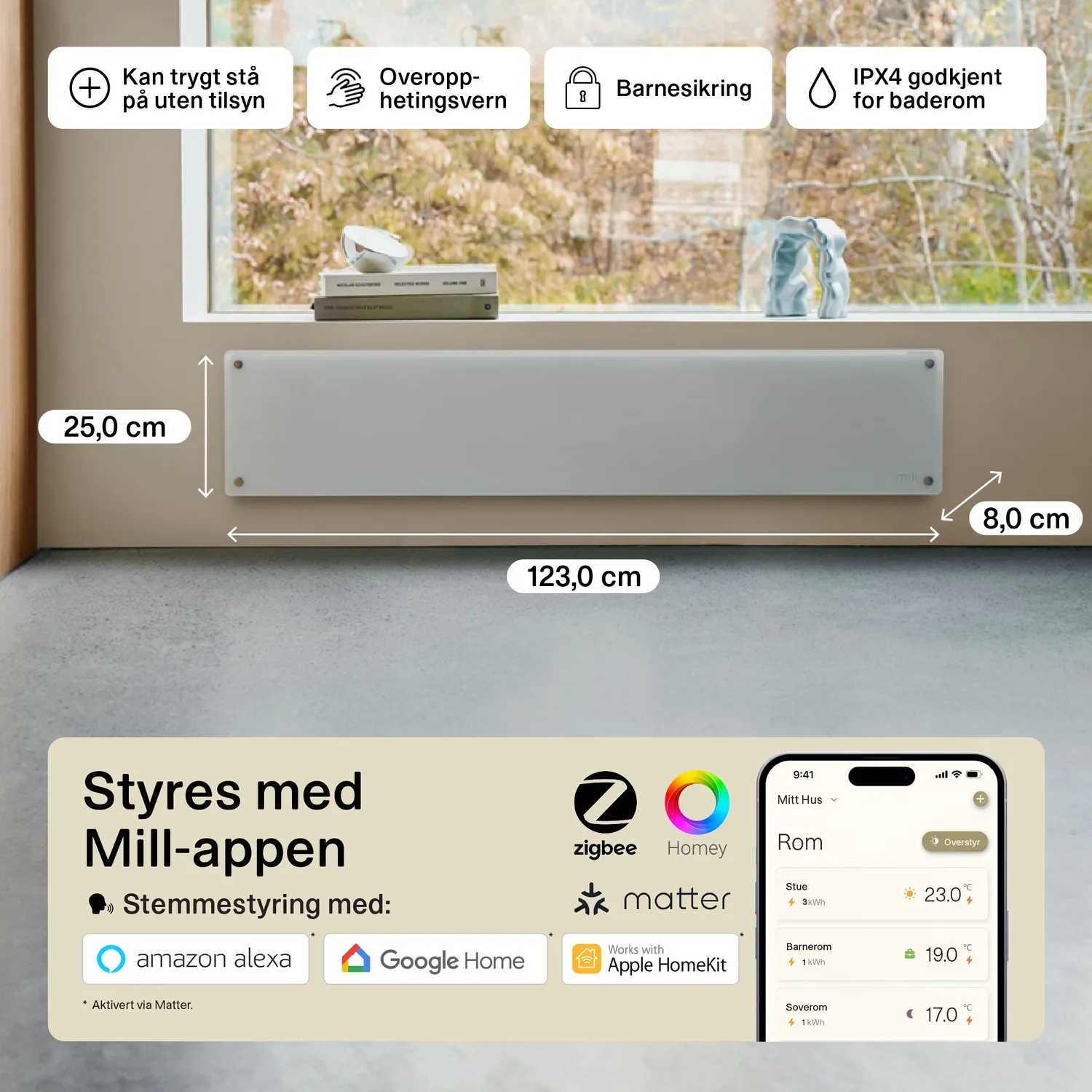 Mill Glass Gen 4 radiateur verre WiFi 1050W modèle bas