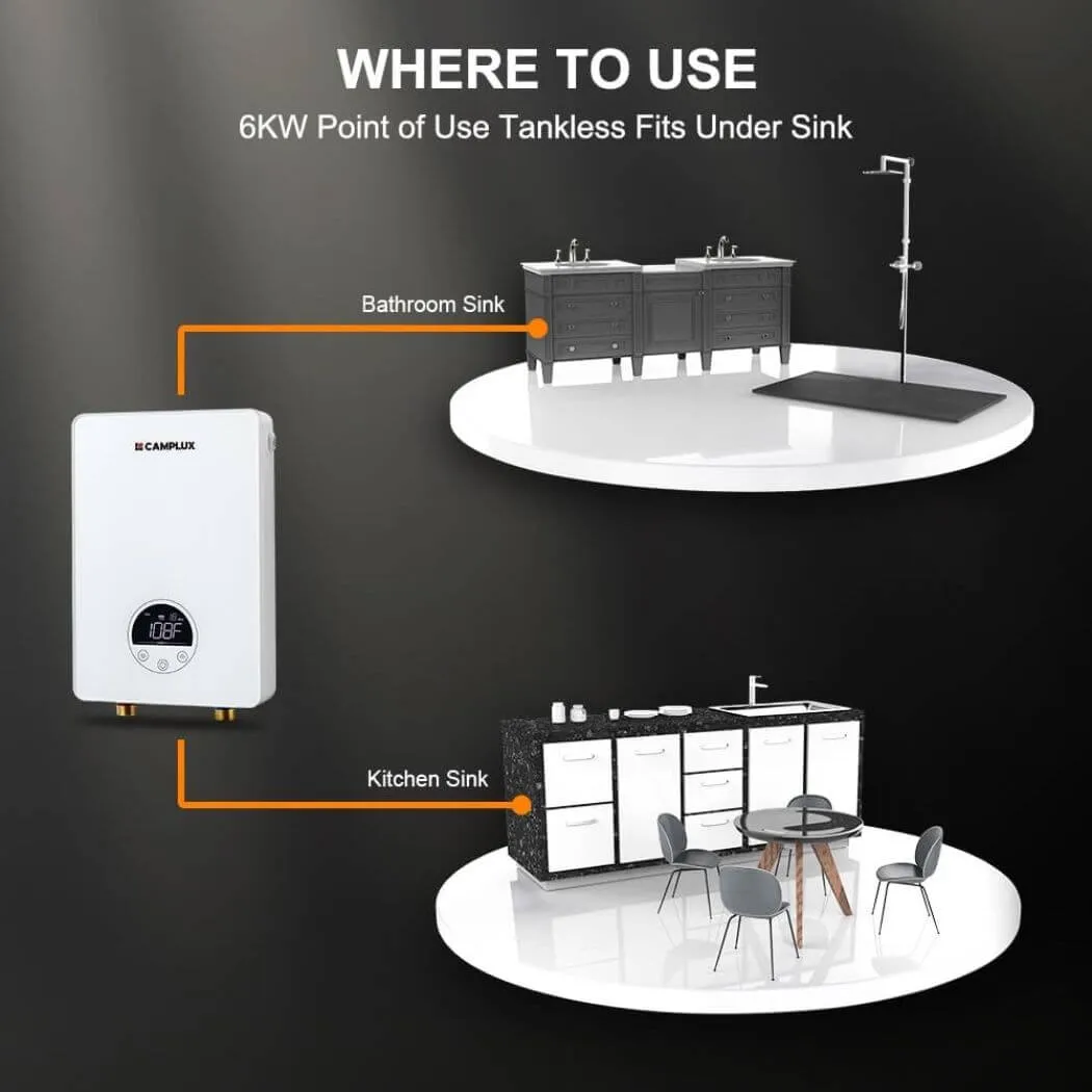 Camplux 6 kW chauffe-eau électrique instantané 1,0 GPM blanc