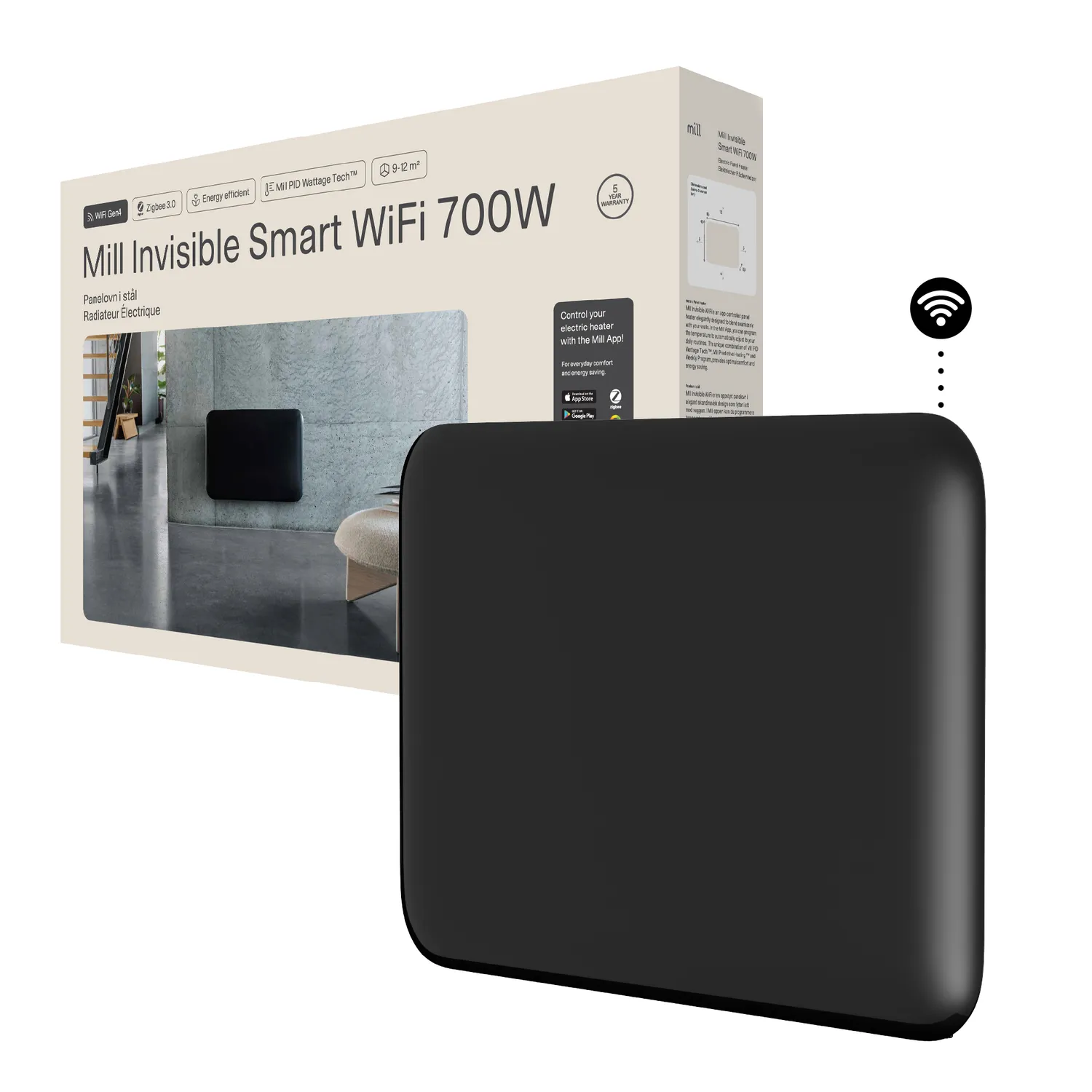Mill Invisible Smart WiFi Gen 4 radiateur panneau 700W noir