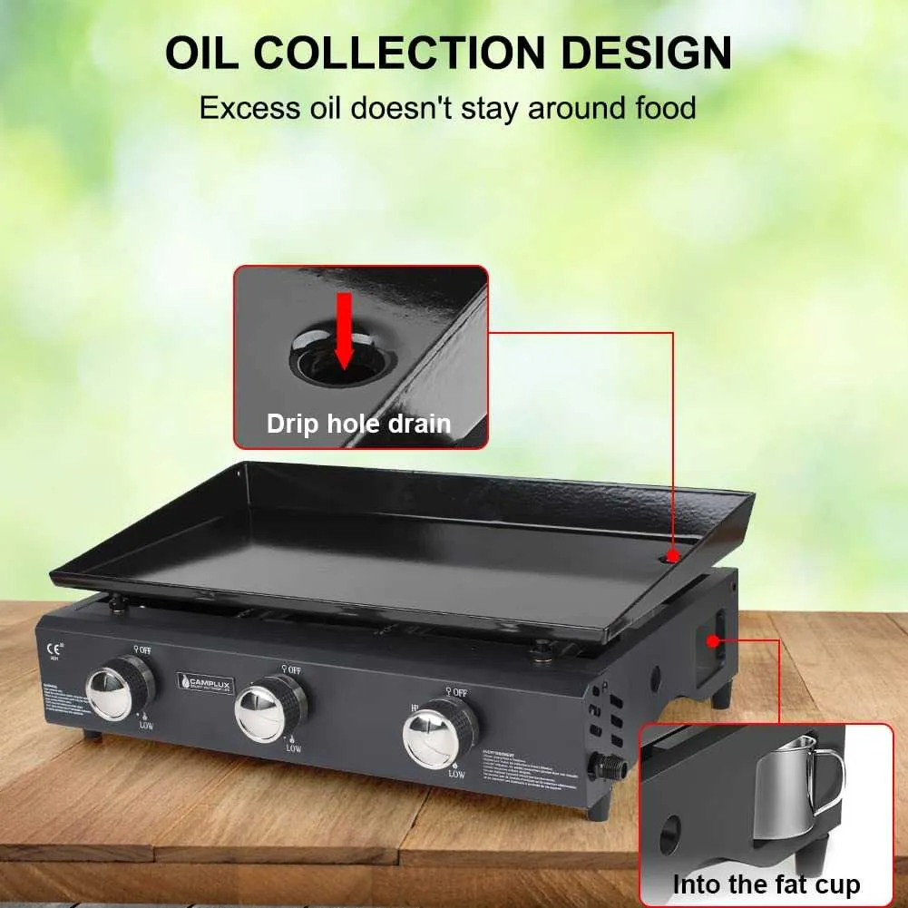 Camplux GP103B grill gaz plancha 3 feux noir 2220 cm²
