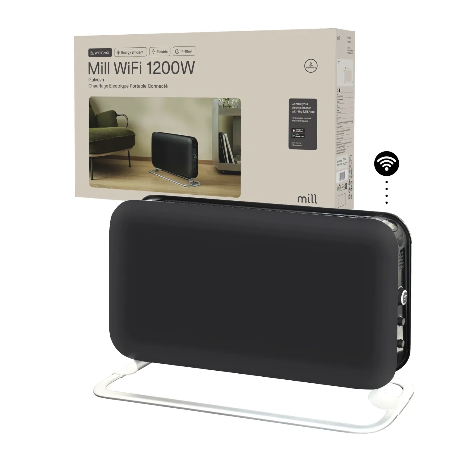 Mill WiFi chauffage d'appoint portable noir 1200W connecté