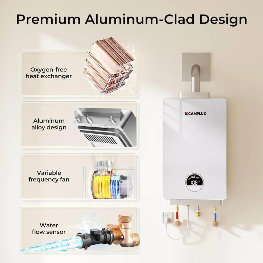 Camplux chauffe-eau gaz sans réservoir 3,18 GPM noir intérieur