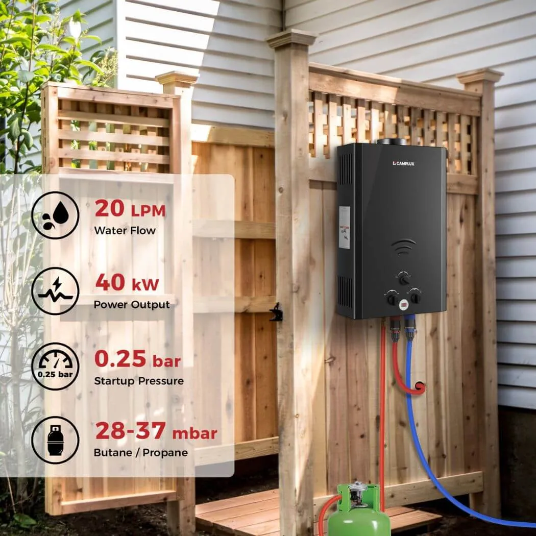 Camplux BW528B chauffe-eau gaz instantané extérieur 20L jardin