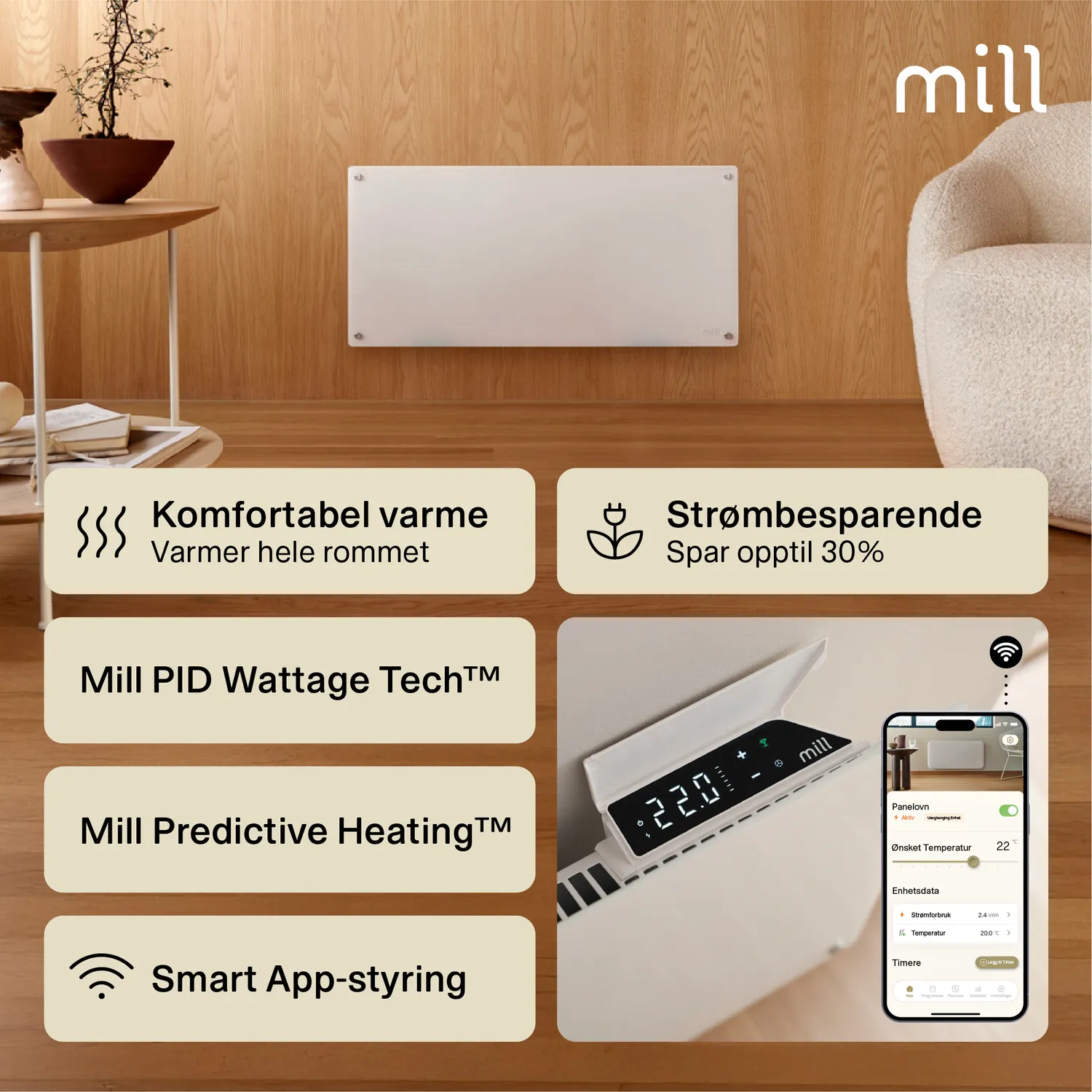 Mill Glass 1000W Gen 4 convecteur verre connecté