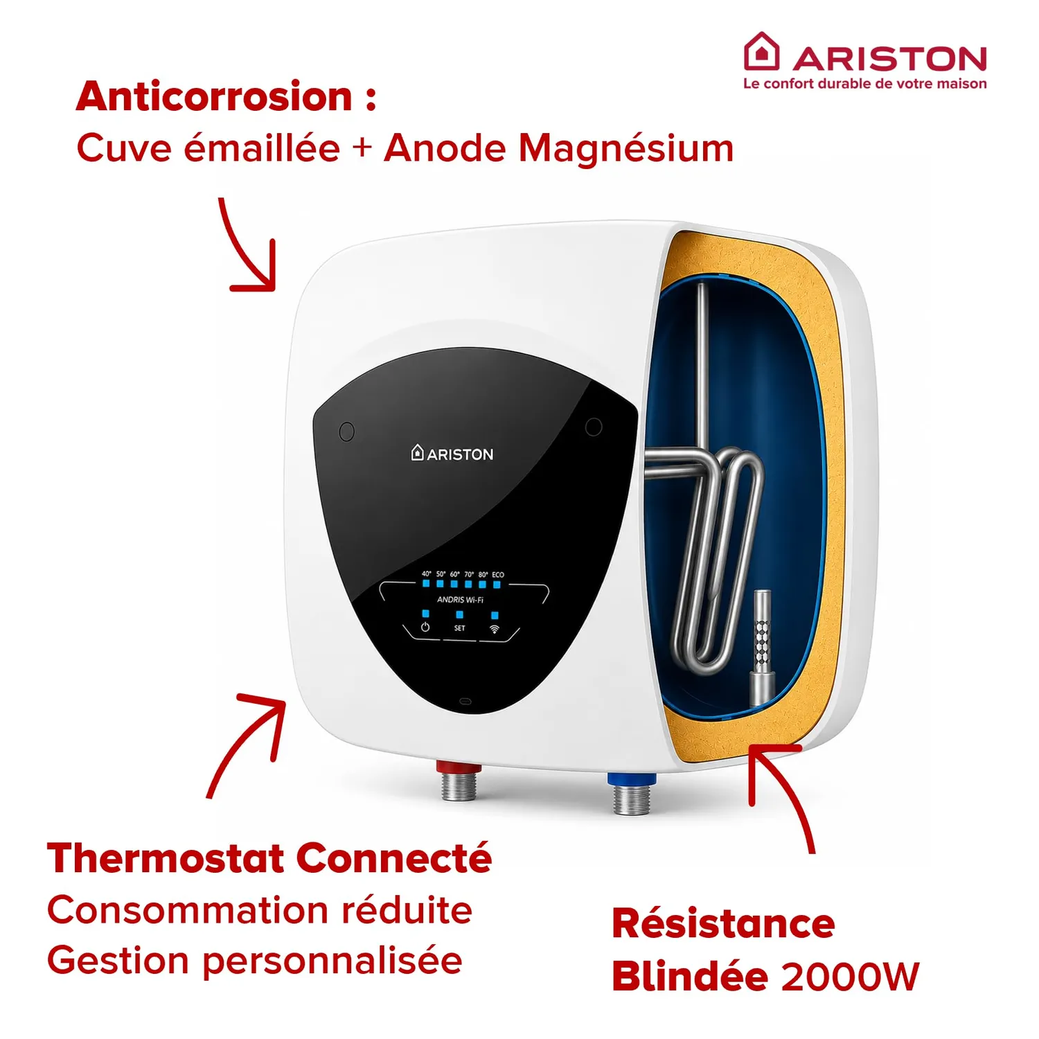 Ariston Hotpoint Andris Elite Wifi chauffe-eau 15 L sur-évier 2000W