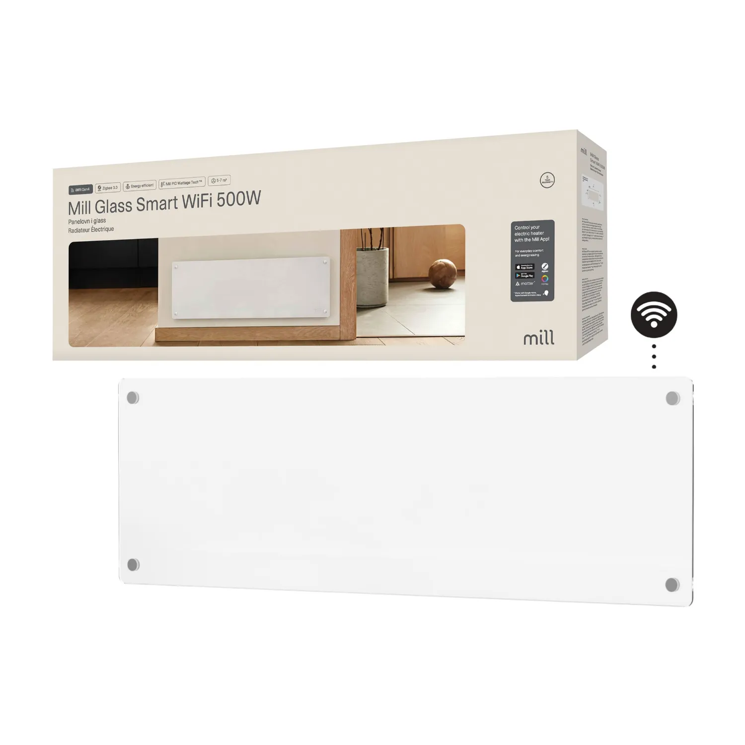 Mill Glass Smart WiFi Gen 4 radiateur panneau verre 500W bas