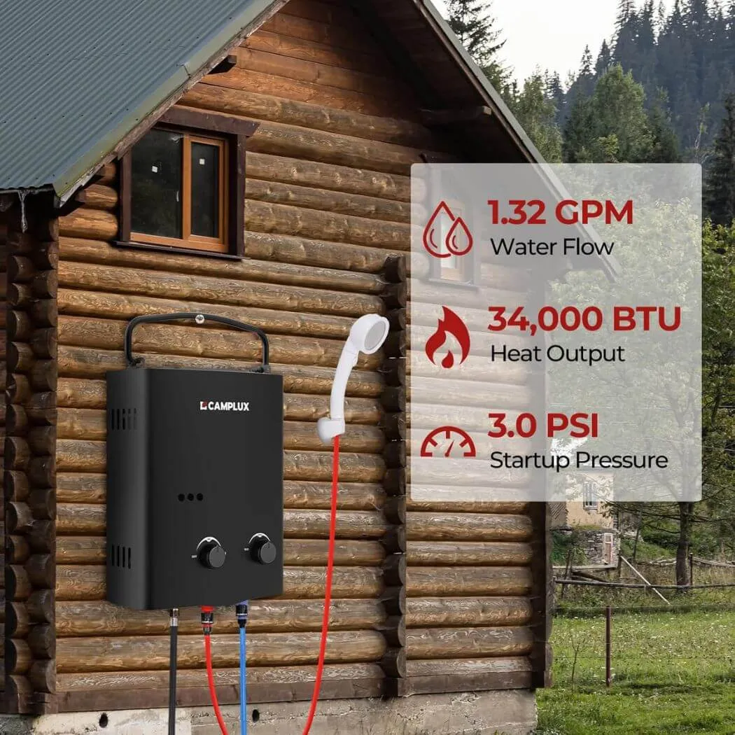 Camplux AY132 chauffe-eau propane portable noir 1,32 GPM