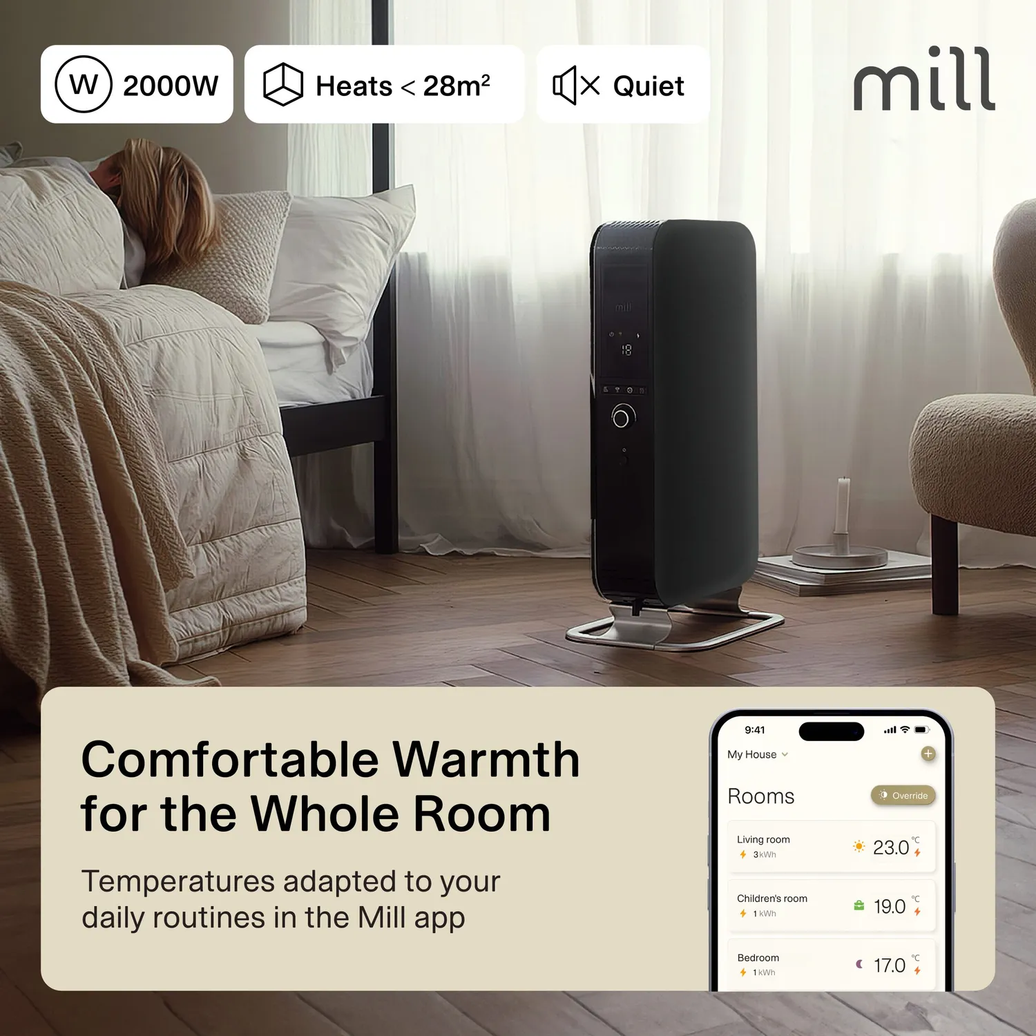Mill Gentle Air radiateur bain d’huile 2000W noir WiFi