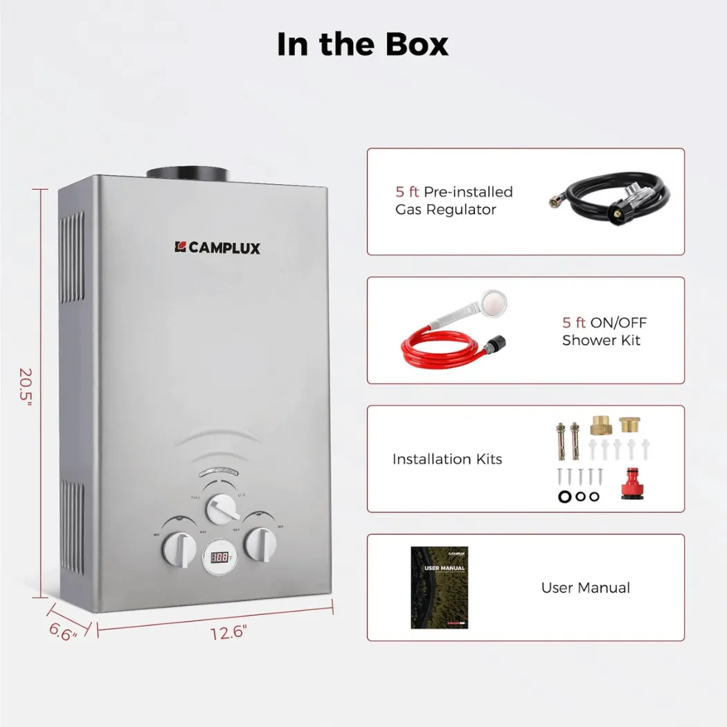 Camplux 2.1 GPM chauffe-eau gaz portable gris 8 l/min