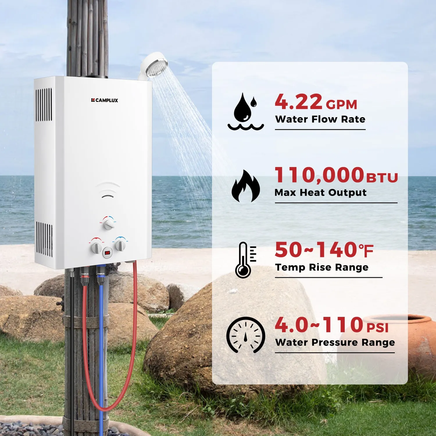 Camplux chauffe-eau gaz propane 16L 4,22 GPM extérieur