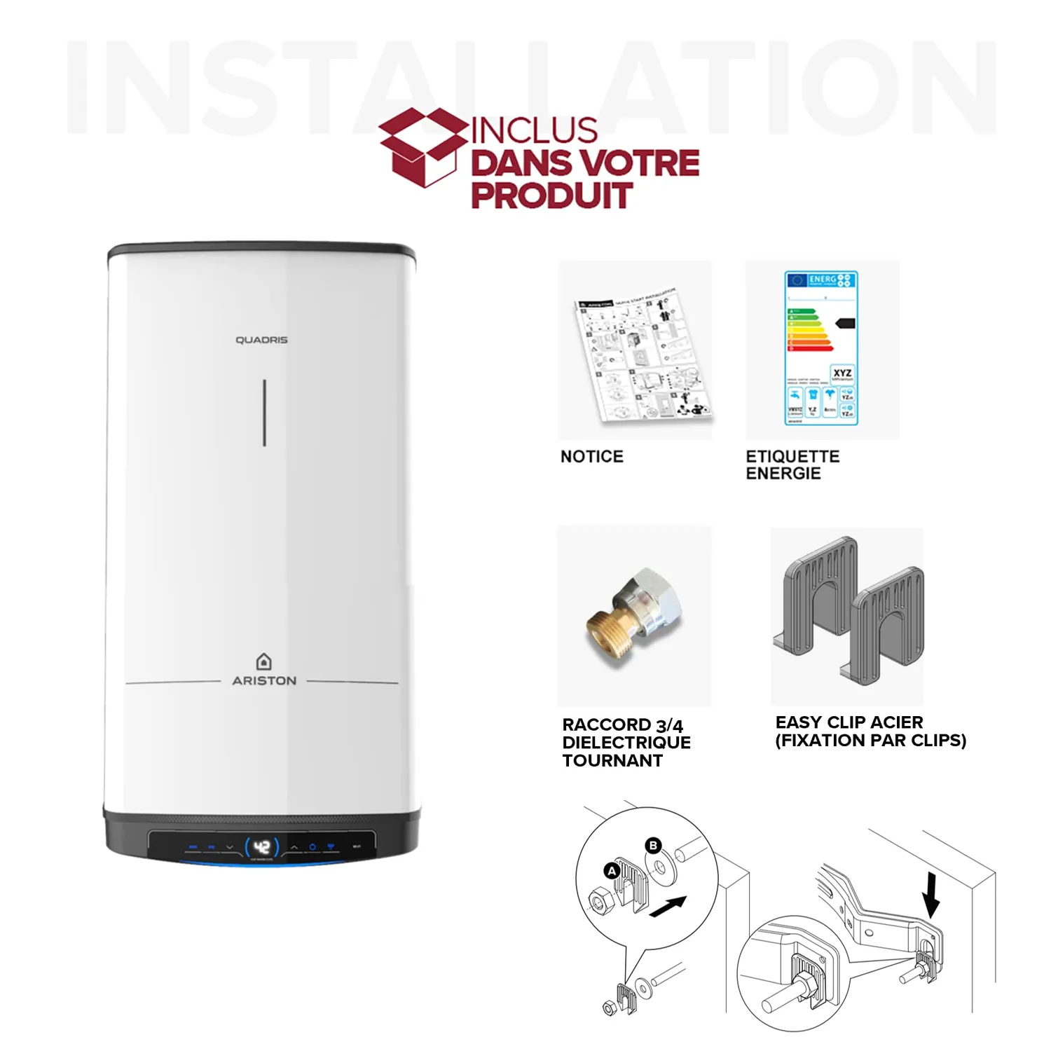 Ariston Hotpoint Quadris WiFi chauffe-eau compact 100L stéatite