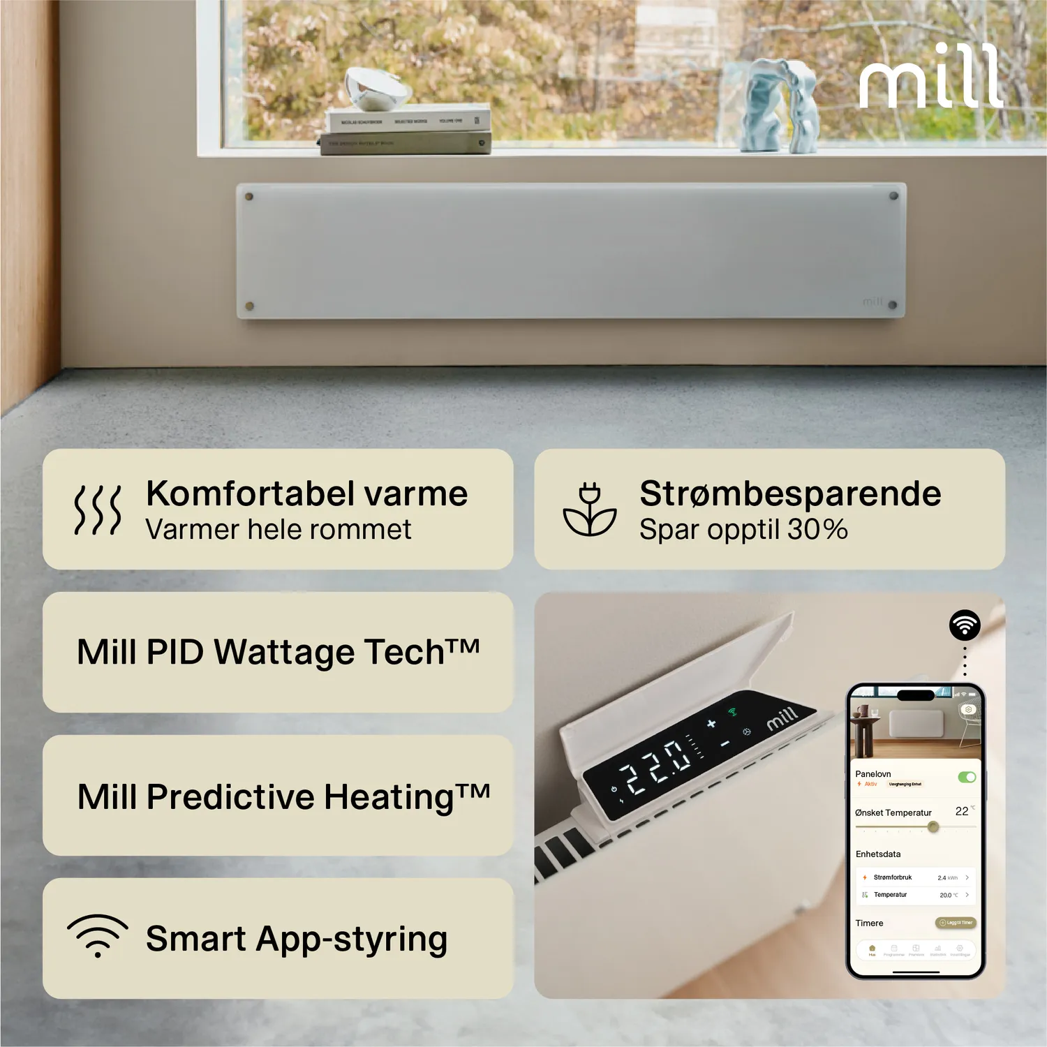 Mill Glass Gen 4 convecteur WiFi bas 1000W verre