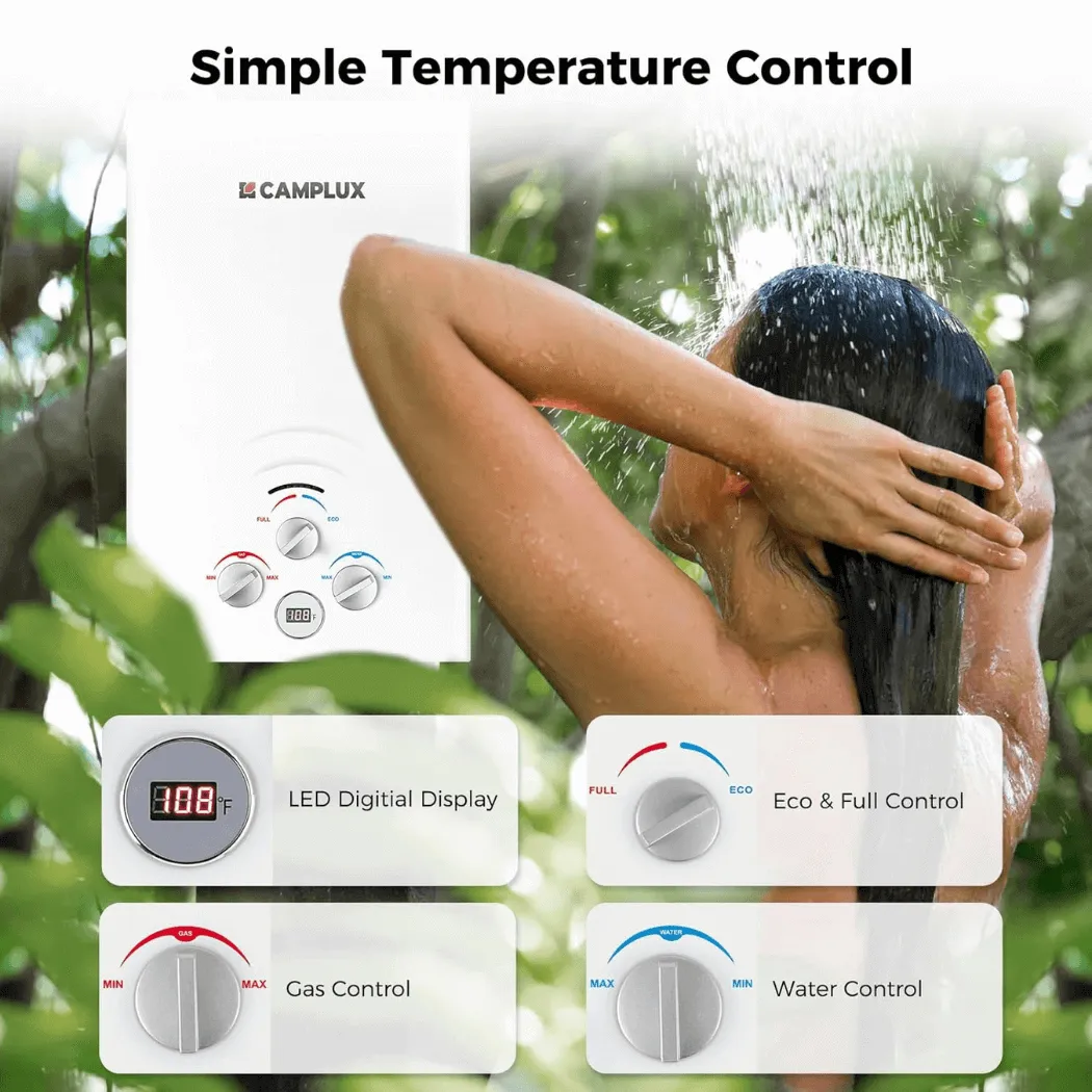 Camplux 2,11 GPM chauffe-eau gaz portable extérieur blanc