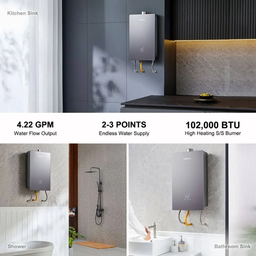 Camplux 4.22 GPM chauffe-eau gaz sans réservoir propane gris