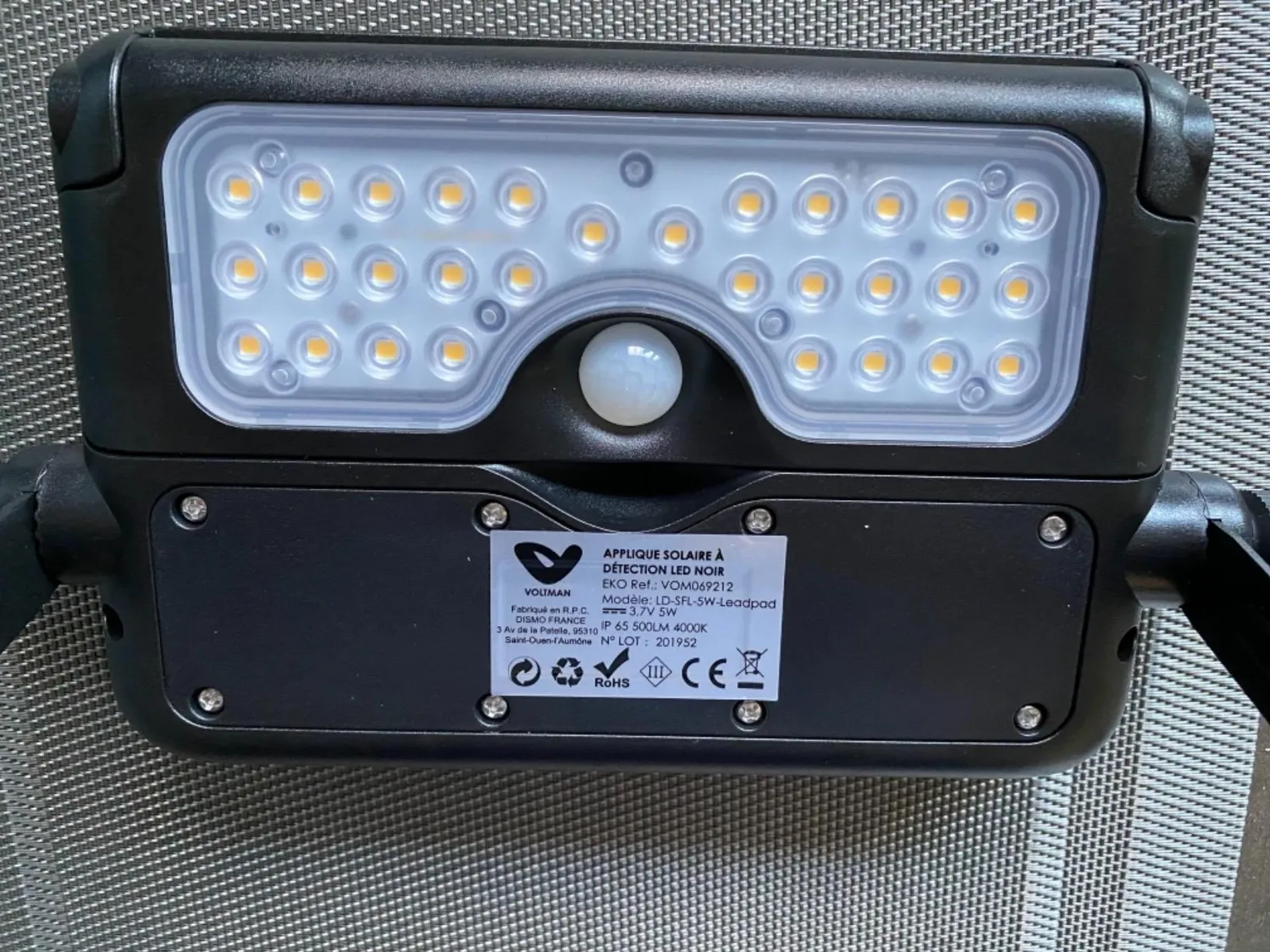 Voltman Eko VOM069212 applique solaire détecteur noir