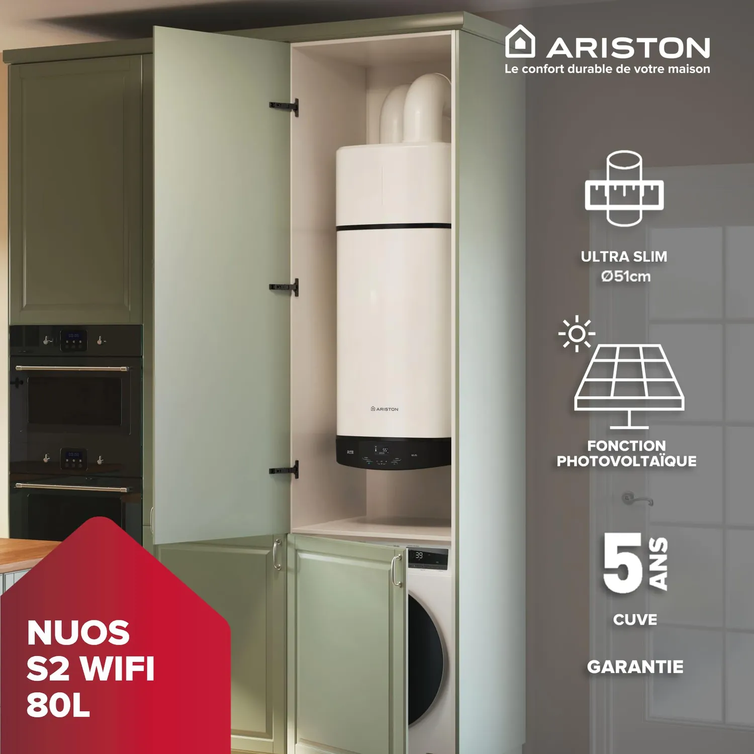 Ariston Nuos Plus S2 WiFi chauffe-eau thermodynamique 80 L silencieux