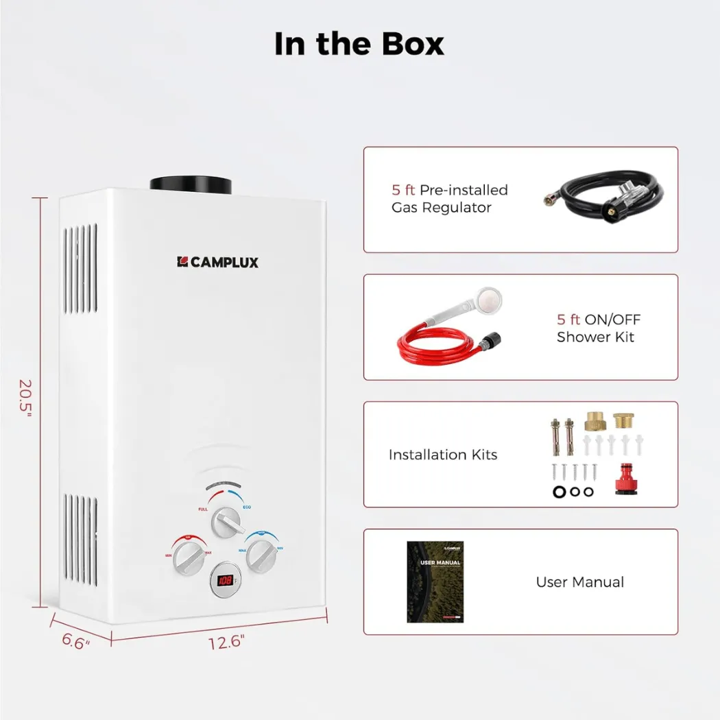 Camplux 2,11 GPM chauffe-eau gaz portable extérieur blanc
