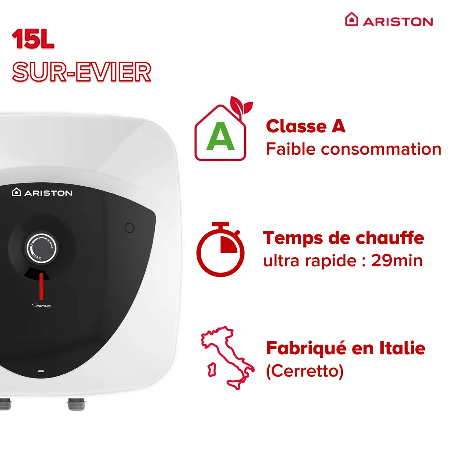 Ariston Hotpoint Andris Lux 15 L chauffe-eau sur évier 2000W