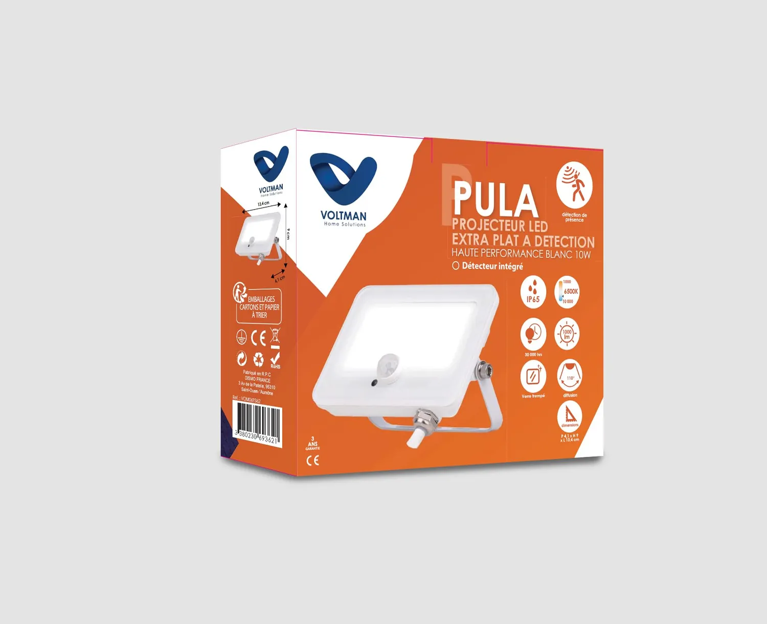 Voltman projecteur LED détecteur blanc 10W 1000lm