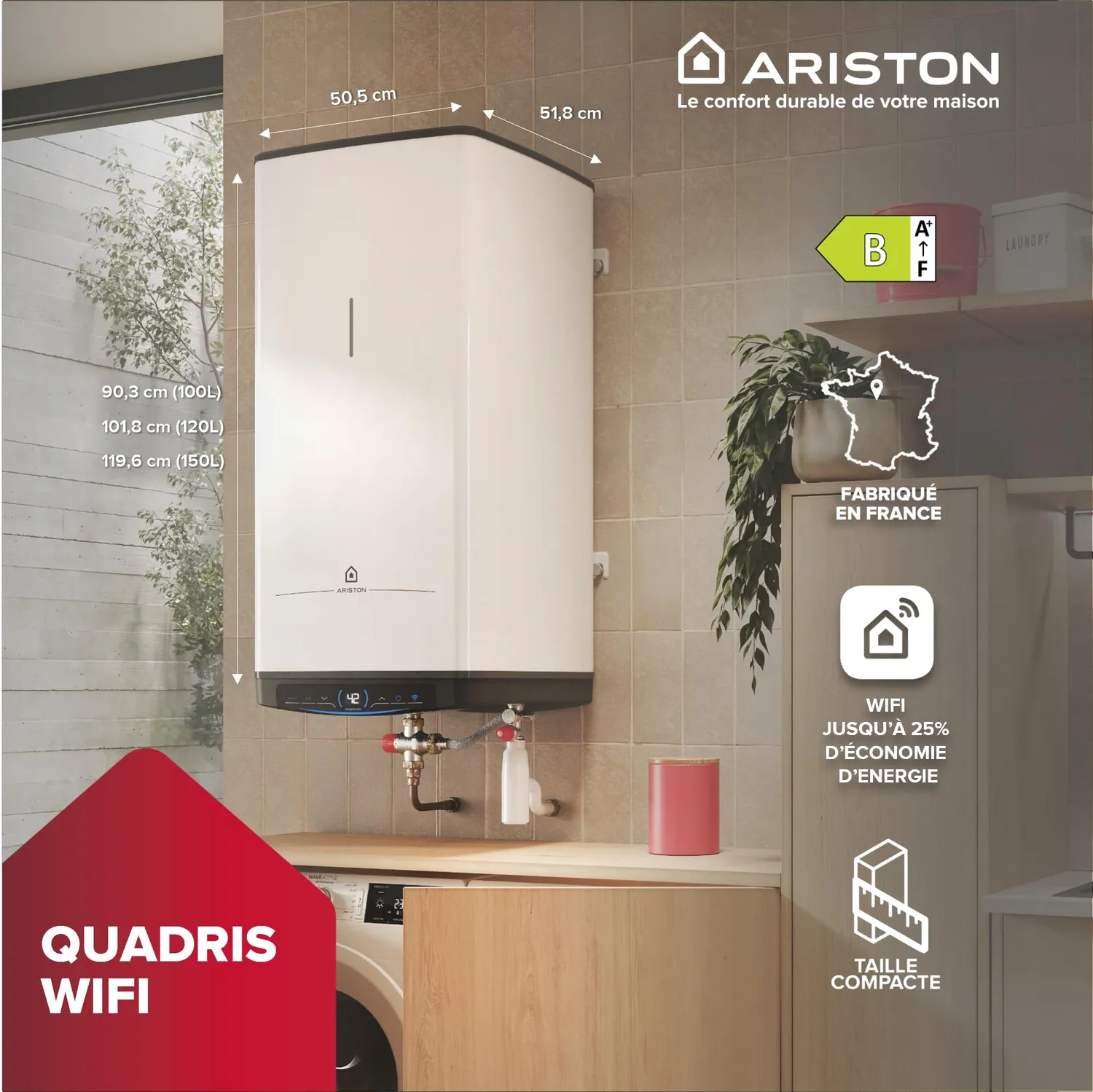 Ariston Hotpoint Quadris WiFi chauffe-eau compact 100L stéatite